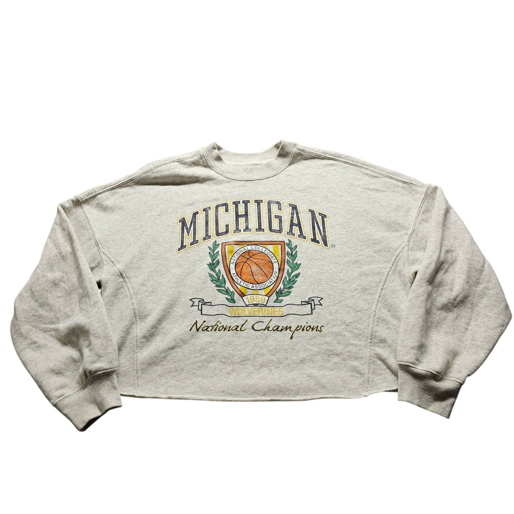 Michigan Abercrombie Sweatshirt Womens M Grey NCAA Basketball Cropped 1989 Retro